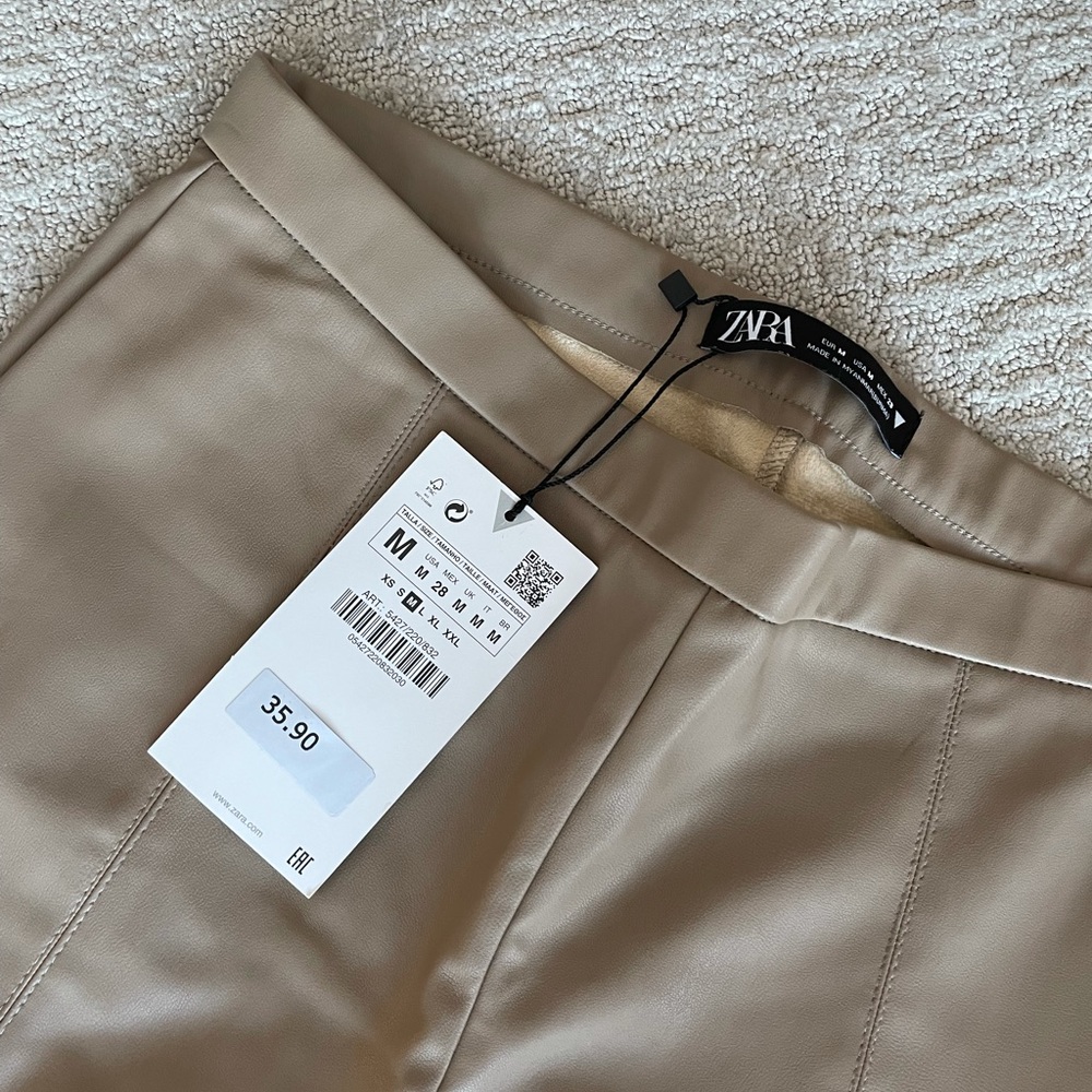 Zara tan faux leather pants